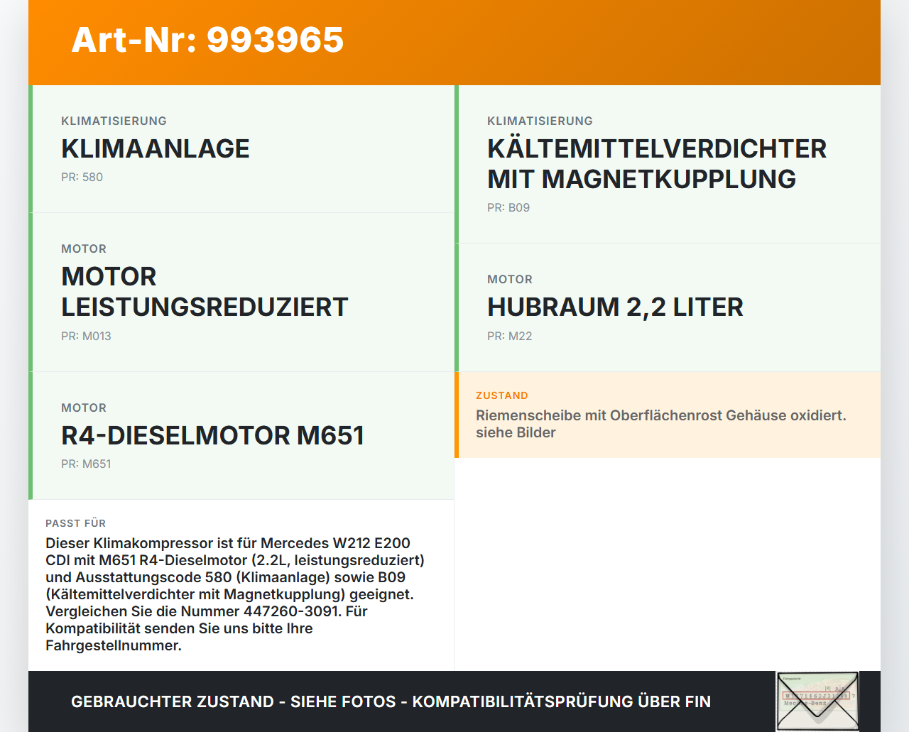 Mercedes W212 E200 09-13 2143 100KW Klimakompressor Klima Kompressor Mercedes W212 E200 09-13 03.11.2010... Vorschau 3