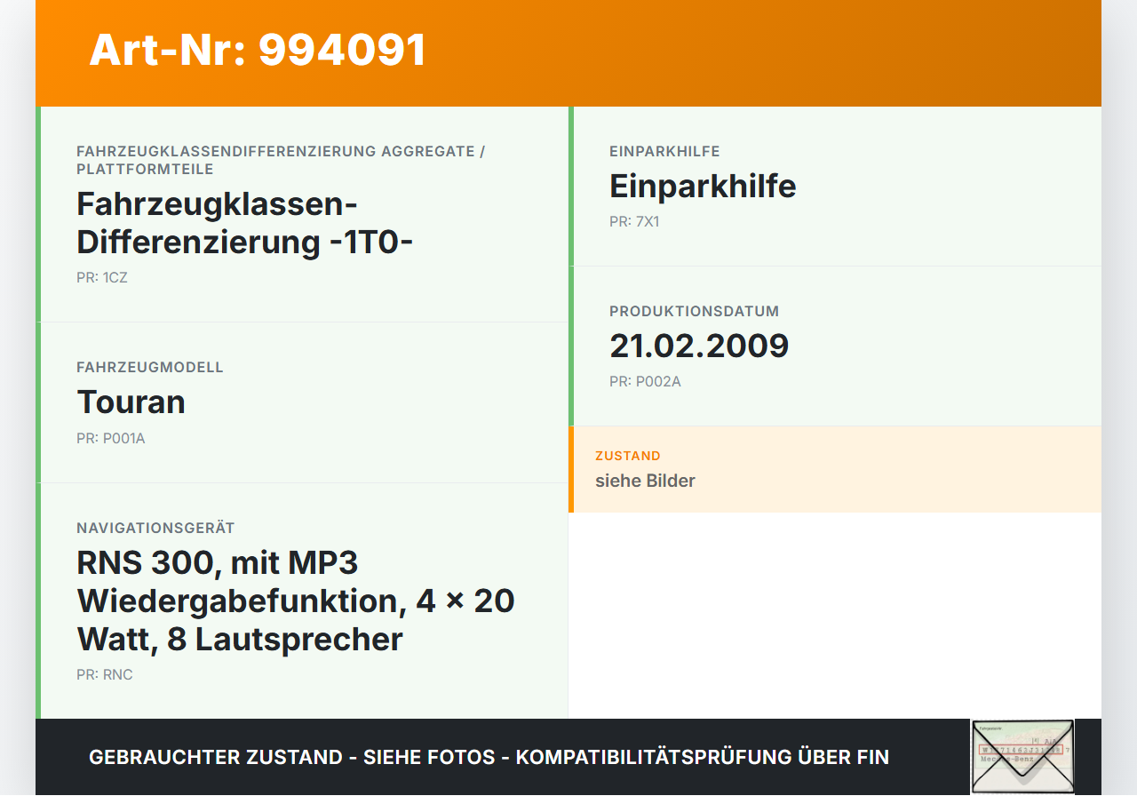 VW Touran 1T 03-06 Steuergerät ECU Modul SG für Einparkhilfe VW Touran 1T 03-06 02.03.2009 1K0919475K 1K0919475F... Vorschau 3