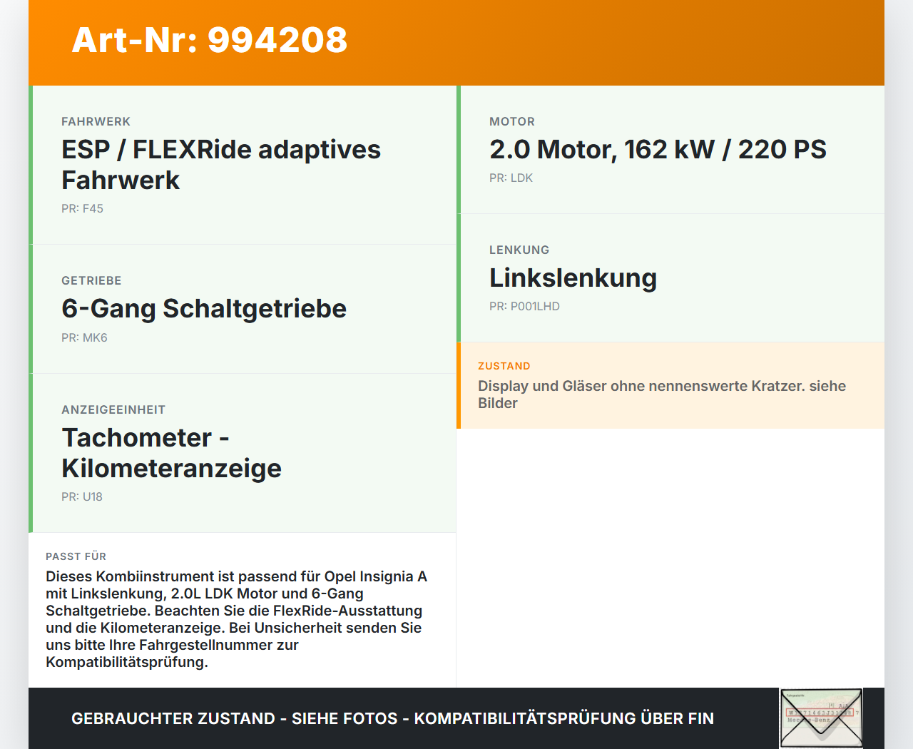 Opel Insignia A 08-13 2,0 162KW Kombiinstrument Tacho Opel Insignia A 08-13 30.04.2010 13333354 365903926 gebraucht Vorschau 3