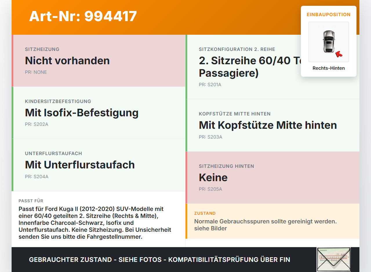 Ford Kuga II 16-19 Sitz Rechts und Mitte Hinten Ford Kuga II 16-19 29.09.2017 gebraucht Vorschau 3