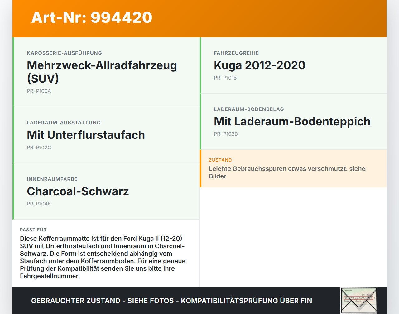 Ford Kuga II 16-19 Kofferraummatte Kofferraum Einlegeboden Ford Kuga II 16-19 29.09.2017 15633003 CV gebraucht Vorschau 3