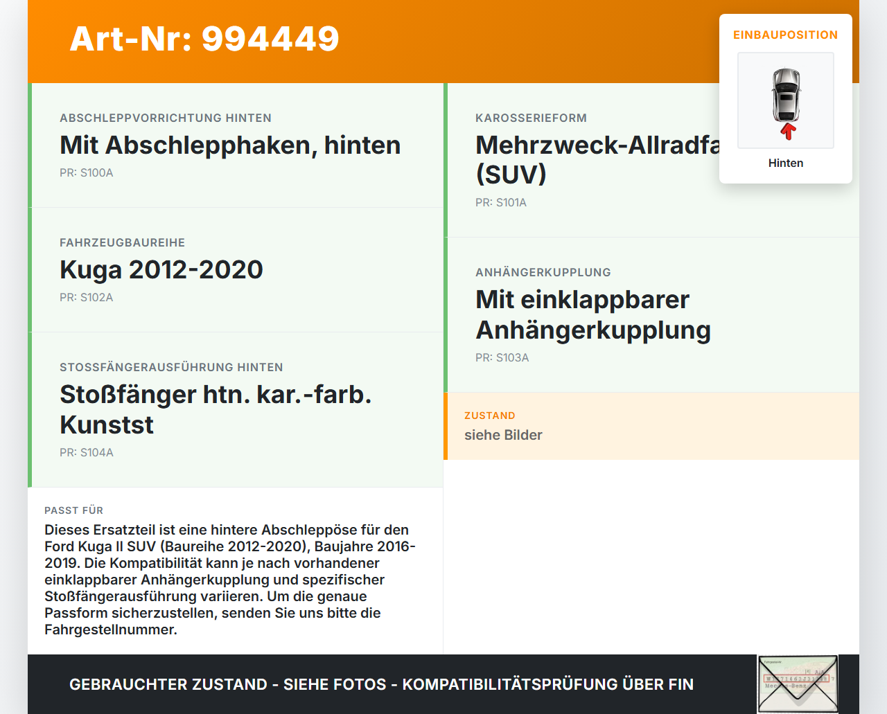 Ford Kuga II 16-19 Abschleppöse Abschlepphaken Hinten Ford Kuga II 16-19 29.09.2017 gebraucht Vorschau 3