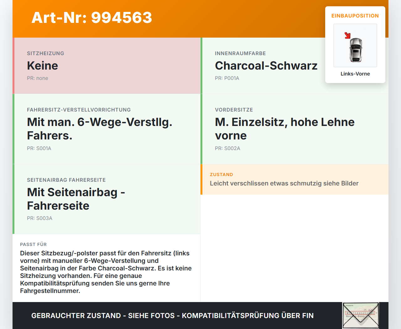 Ford Kuga II 16-19 Sitzbezug Sitzpolster für Fahrersitz Sitz Links Vorne Ford Kuga II 16-19 29.09.2017 gebraucht Vorschau 3