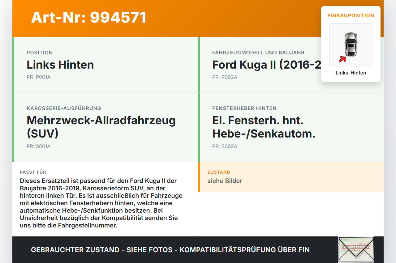 Ford Kuga II 16-19 Fensterhebermotor mit Fensterheber Links Hinten Ford Kuga II 16-19 29.09.2017 CU9F-14B150-A... Vorschau 3