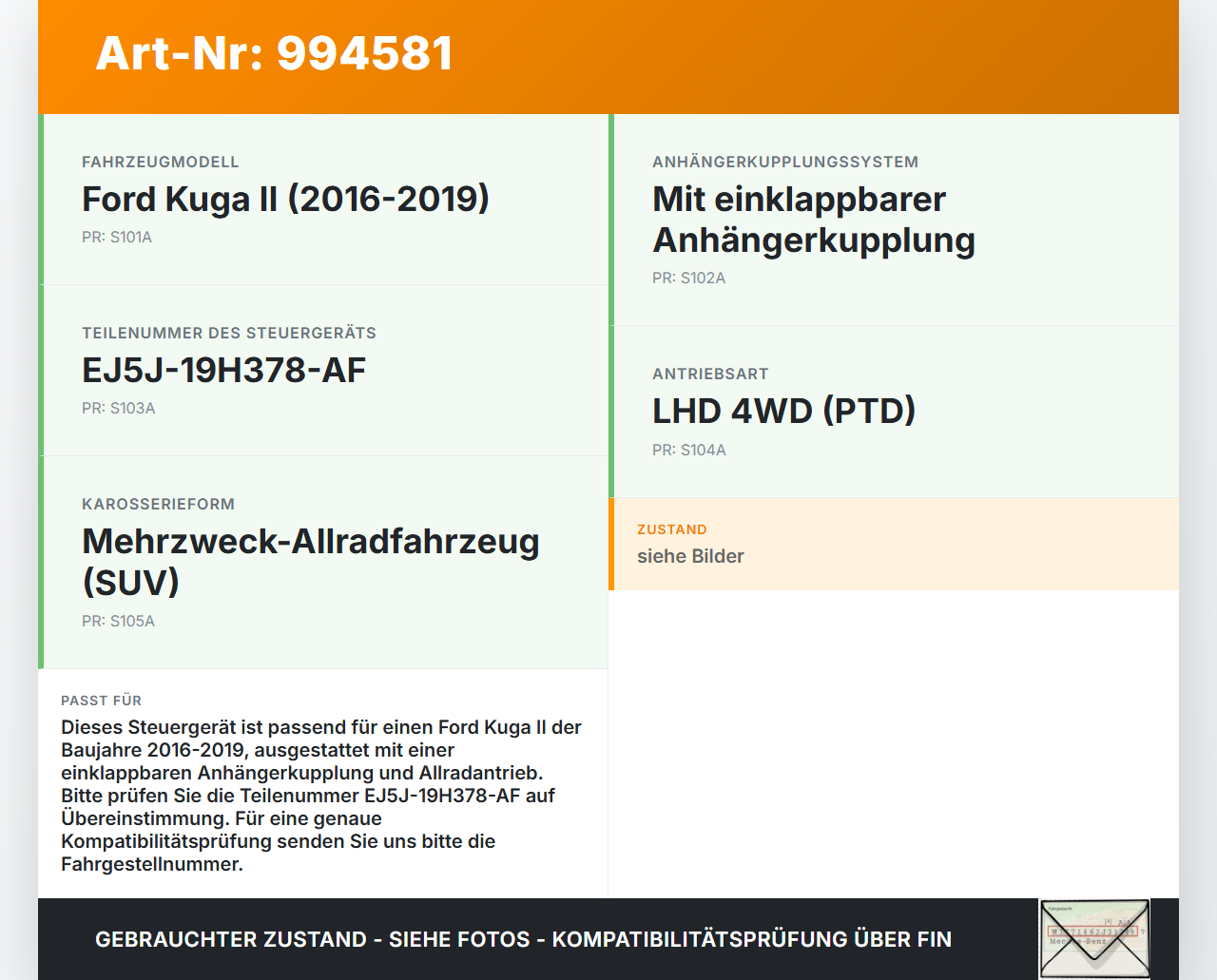 Ford Kuga II 16-19 Steuergerät Modul für Anhängerkupplung Ford Kuga II 16-19 29.09.2017 EJ5J-19H378-AF 28523710... Vorschau 3