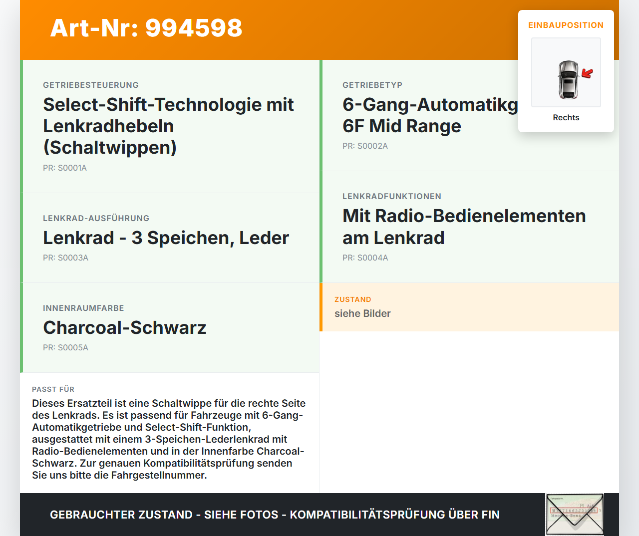 Ford Kuga II 16-19 Lenkradschalter Schaltwippe für Lenkrad Rechts Plus Ford Kuga II 16-19 29.09.2017 F1ET-3F884-BA... Vorschau 3