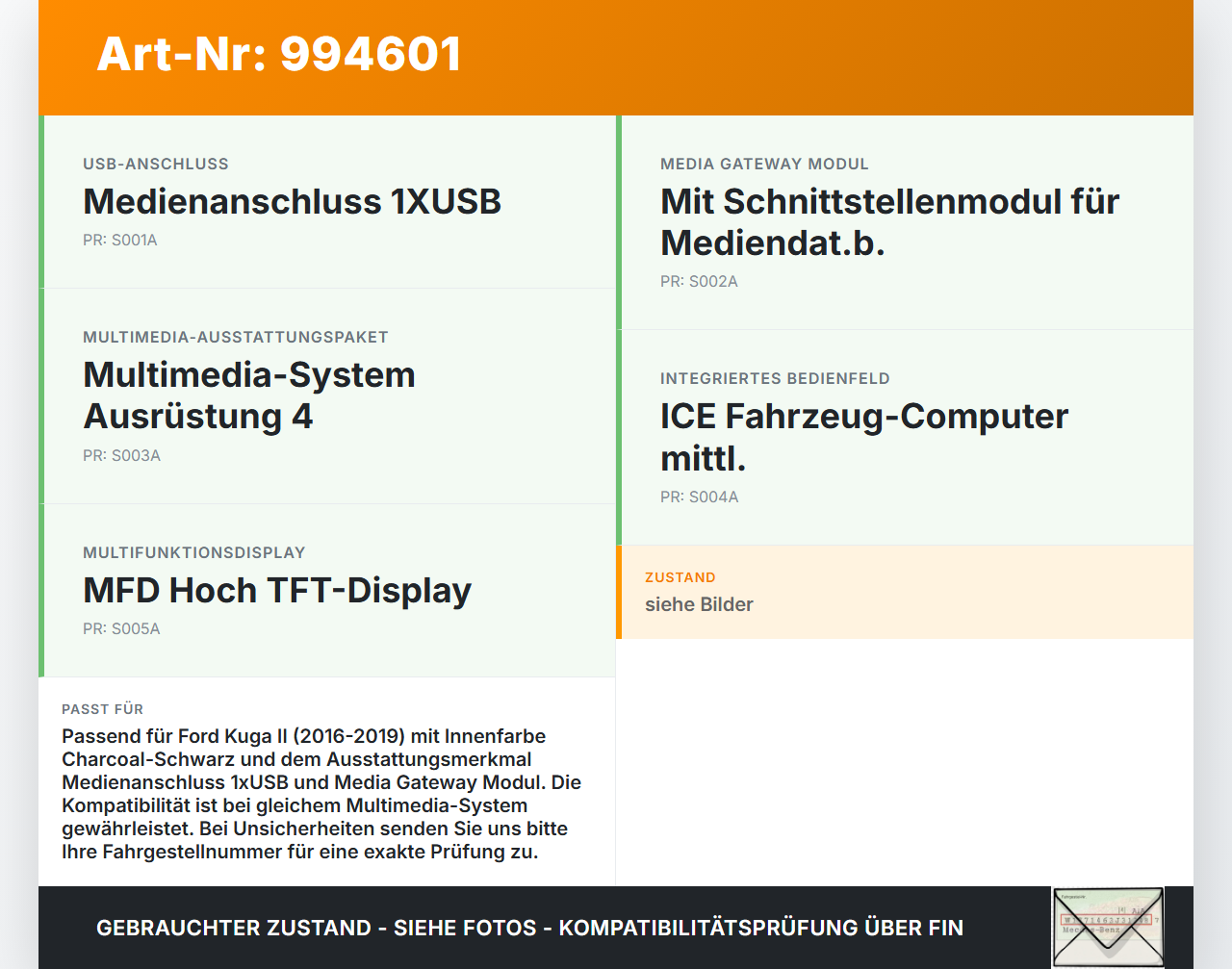 Ford Kuga II 16-19 USB Buchse Anschluss Ford Kuga II 16-19 29.09.2017 GL3T-14G332-AA gebraucht Vorschau 3