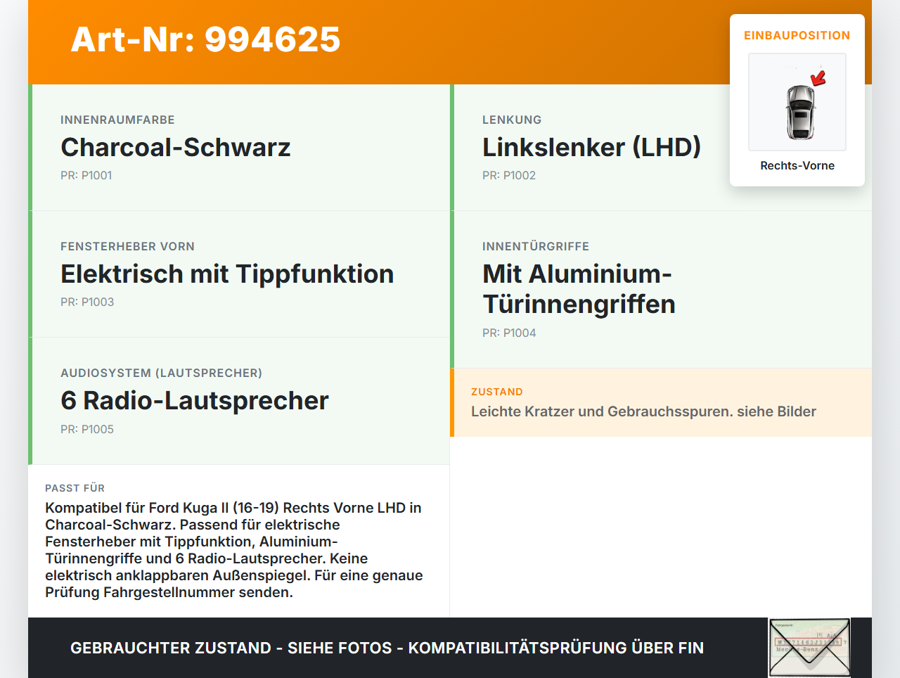 Ford Kuga II 16-19 Türverkleidung Türpappe Rechts Vorne Ford Kuga II 16-19 29.09.2017 GV41-S23902-BS1FXY HG64650... Vorschau 3