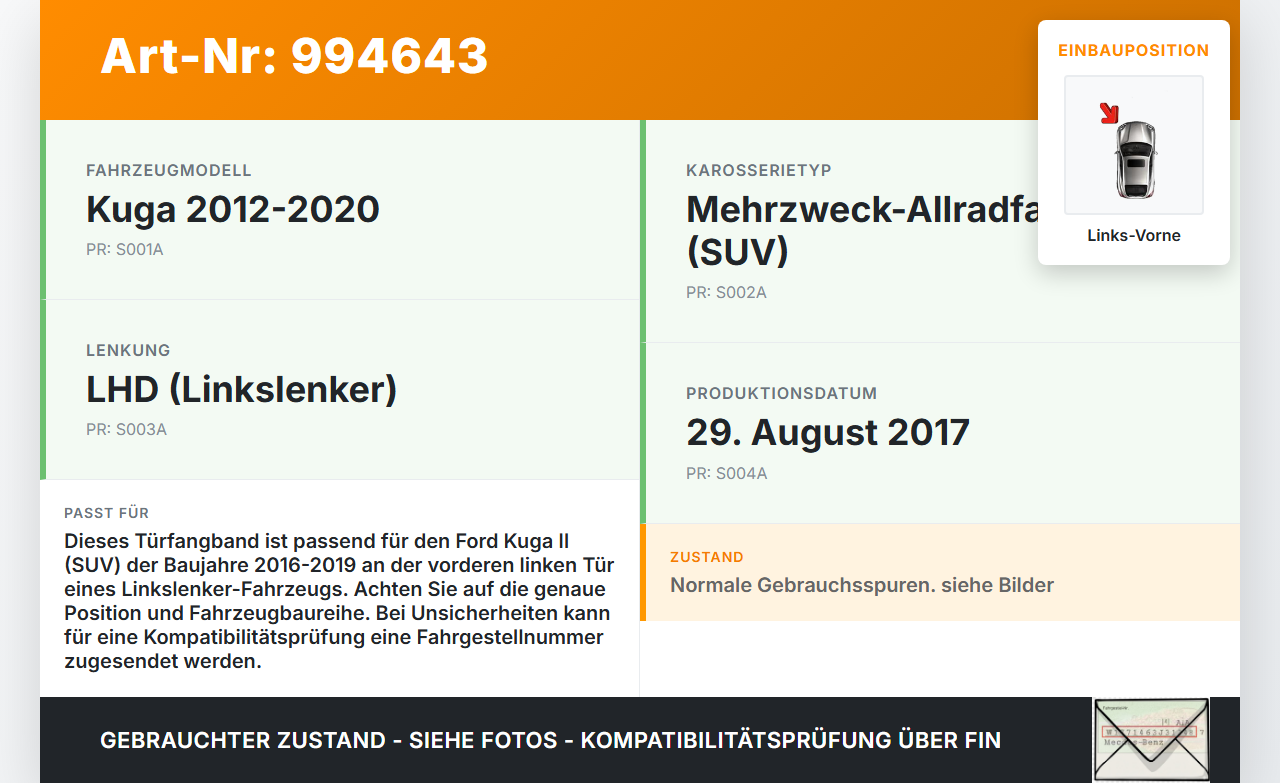 Ford Kuga II 16-19 Türfangband Türbremse Türanschlag Links Vorne Ford Kuga II 16-19 29.09.2017 gebraucht Vorschau 3
