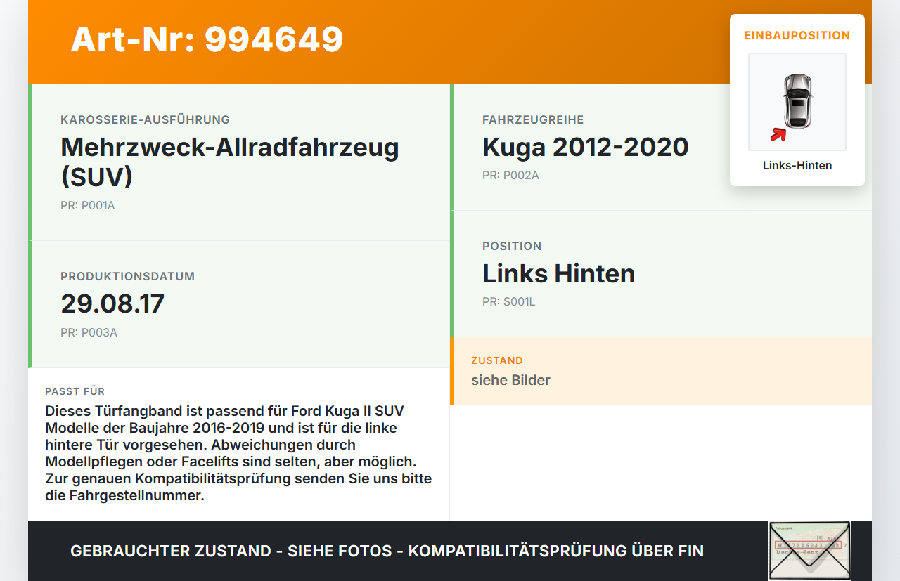 Ford Kuga II 16-19 Türfangband Türbremse Türanschlag Links Hinten Ford Kuga II 16-19 29.09.2017 gebraucht Vorschau 3