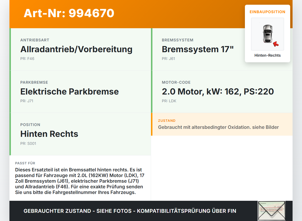 Opel Insignia A 08-13 2,0 162KW Bremssattel Bremszange Hinten Rechts Opel Insignia A 08-13 30.04.2010 13507391 gebraucht Vorschau 3