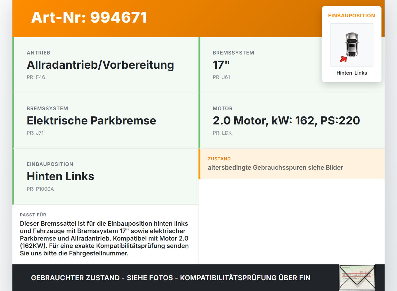 Opel Insignia A 08-13 2,0 162KW Bremssattel Bremszange Hinten Links Opel Insignia A 08-13 30.04.2010 13507390 gebraucht Vorschau 3