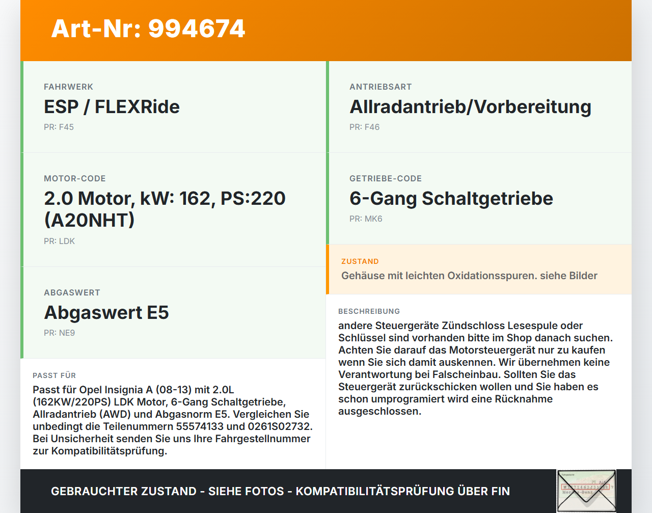 Opel Insignia A 08-13 2,0 162KW Steuergerät ECU für Motor Motorsteuergerät Opel Insignia A 08-13 30.04.2010... Vorschau 3
