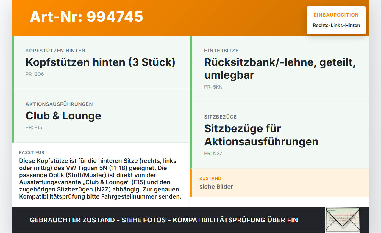 VW Tiguan 5N 11-18 Kopfstütze Rechts oder Links Hinten VW Tiguan 5N 11-18 29.07.2015 5M0885901AG gebraucht Vorschau 3