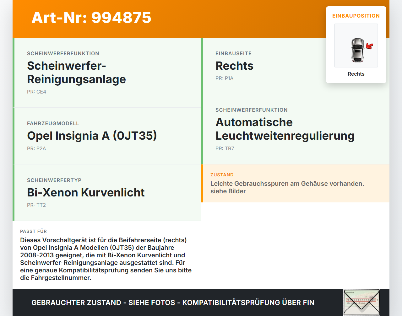 Opel Insignia A 08-13 Xenon Vorschaltgerät Rechts Opel Insignia A 08-13 30.04.2010 5DV009720-00 23001981 gebraucht Vorschau 3