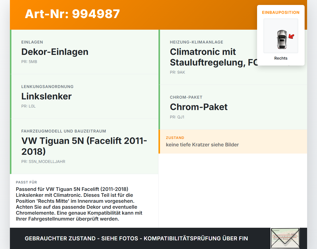 VW Tiguan 5N 11-18 Luftdusche Luftdüse Rechts Mitte VW Tiguan 5N 11-18 29.07.2015 5N0819704C gebraucht Vorschau 3