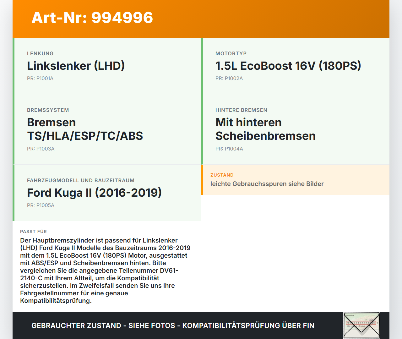 Ford Kuga II 16-19 Hauptbremszylinder Bremszylinder Ford Kuga II 16-19 29.09.2017 DV61-2140-GC DV61-2140-C... Vorschau 3