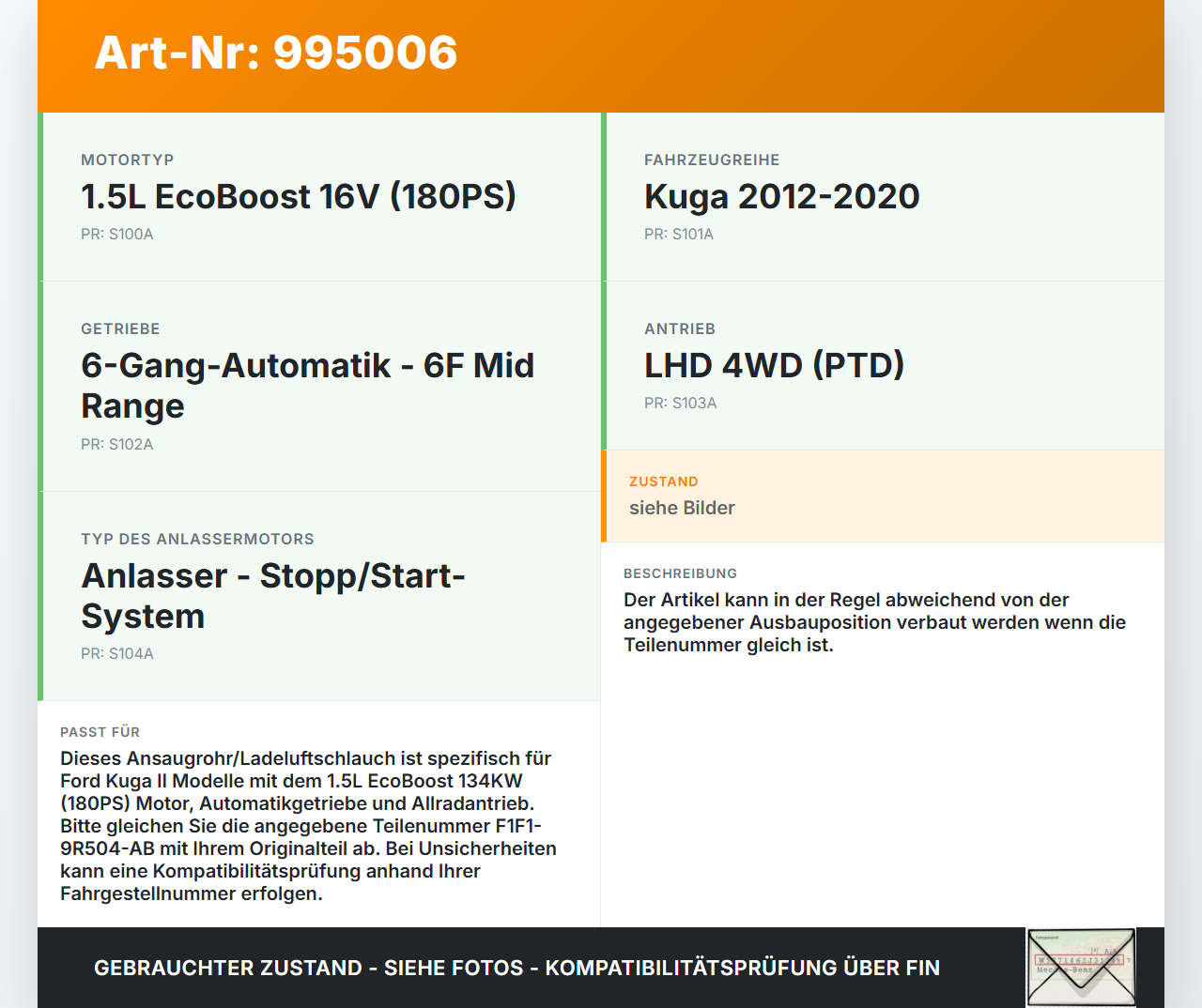 Ford Kuga II 16-19 1,5 134KW Ansaugrohr Ladeluftschlauch Luftschlauch Ford Kuga II 16-19 29.09.2017 F1F1-9R504-AB... Vorschau 3