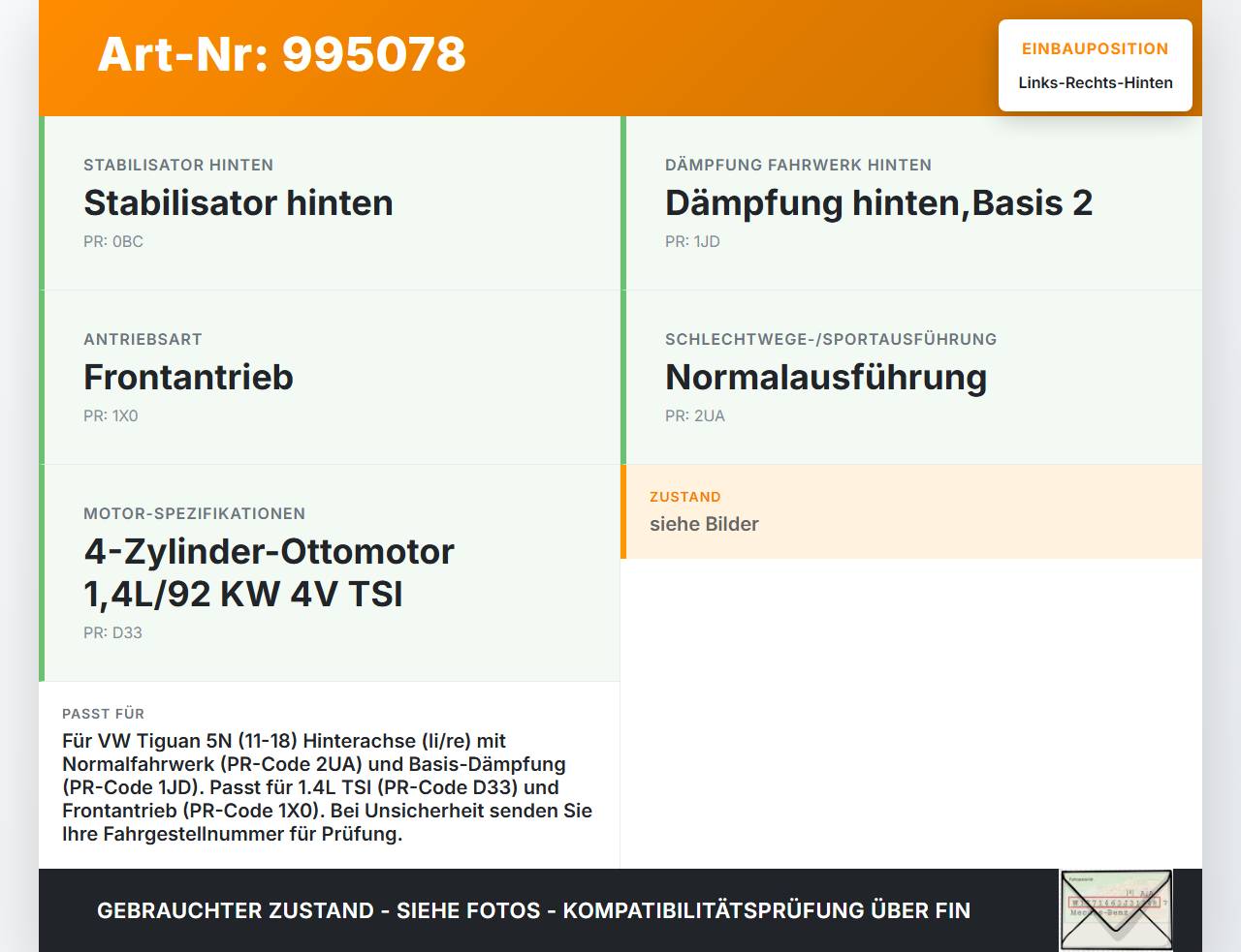 VW Tiguan 5N 11-18 Stossdämpfer Links und Rechts Hinten VW Tiguan 5N 11-18 29.07.2015 5N0513049BE 5N0512011BR... Vorschau 3