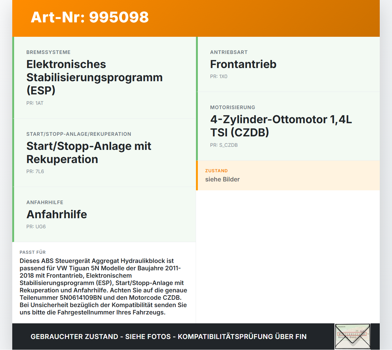 VW Tiguan 5N 11-18 ABS Steuergerät Aggregat Hydraulikblock VW Tiguan 5N 11-18 29.07.2015 5N0614109BN 54086751B... Vorschau 3