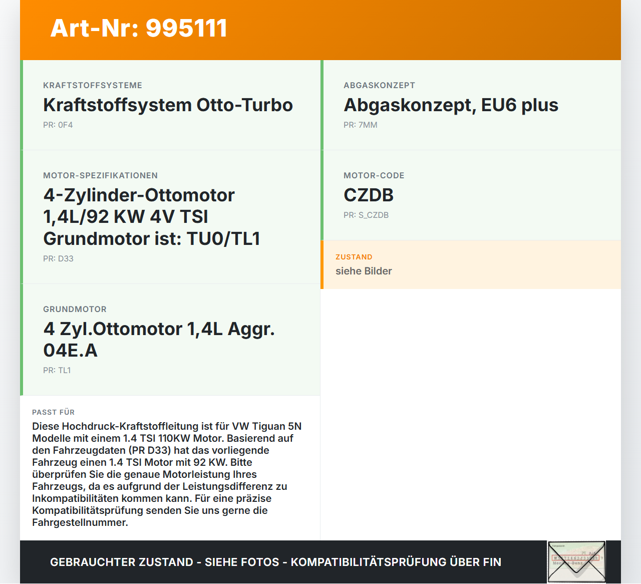 VW Tiguan 5N 11-18 TSI 1,4 110KW Hochdruck Leitung Kraftstoffleitung VW Tiguan 5N 11-18 29.07.2015 04E130241AC gebraucht Vorschau 3