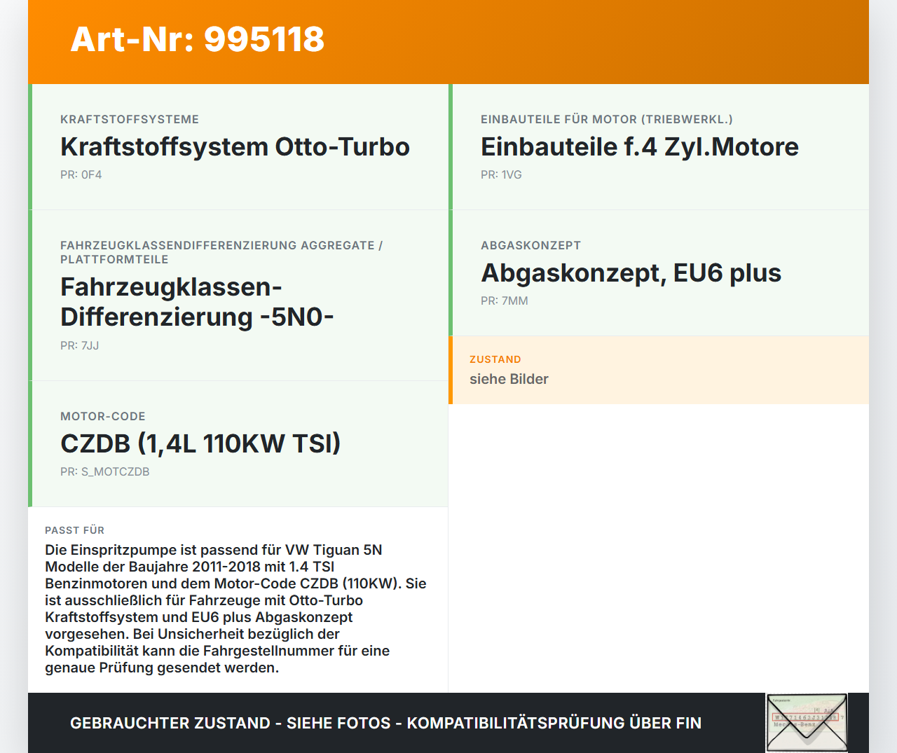VW Tiguan 5N 11-18 TSI 1,4 110KW Einspritzpumpe Hochdruckpumpe Benzinpumpe VW Tiguan 5N 11-18 29.07.2015 04E127025B... Vorschau 3