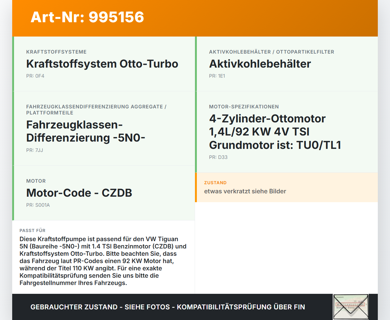 VW Tiguan 5N 11-18 TSI 1,4 110KW Kraftstoffpumpe Kraftstoff Förderpumpe Tankgeber VW Tiguan 5N 11-18 29.07.2015... Vorschau 3