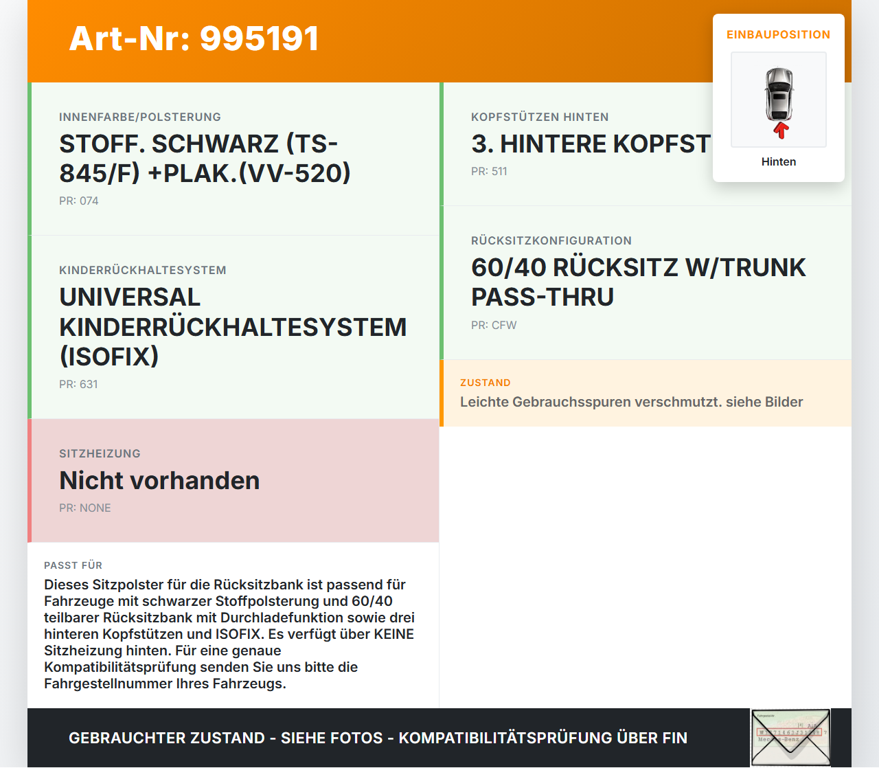 Jeep Renegade 18-24 Sitzbezug Sitzpolster für Rücksitzbank Hinten Jeep Renegade 18-24 23.01.2019 gebraucht Vorschau 3