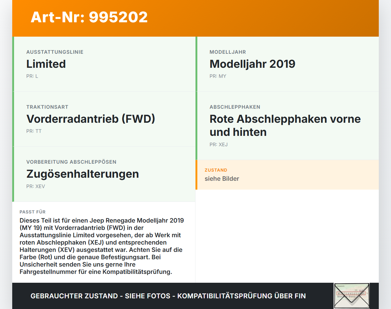 Jeep Renegade 18-24 Abschleppöse Abschlepphaken Jeep Renegade 18-24 23.01.2019 gebraucht Vorschau 3
