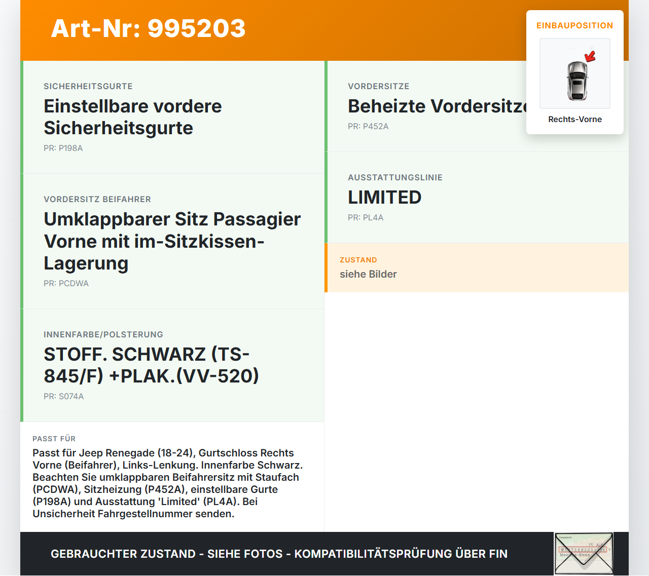 Jeep Renegade 18-24 Gurtschloss Rechts Vorne Jeep Renegade 18-24 23.01.2019 34247844B L0480413AB01 52040911 gebraucht Vorschau 3