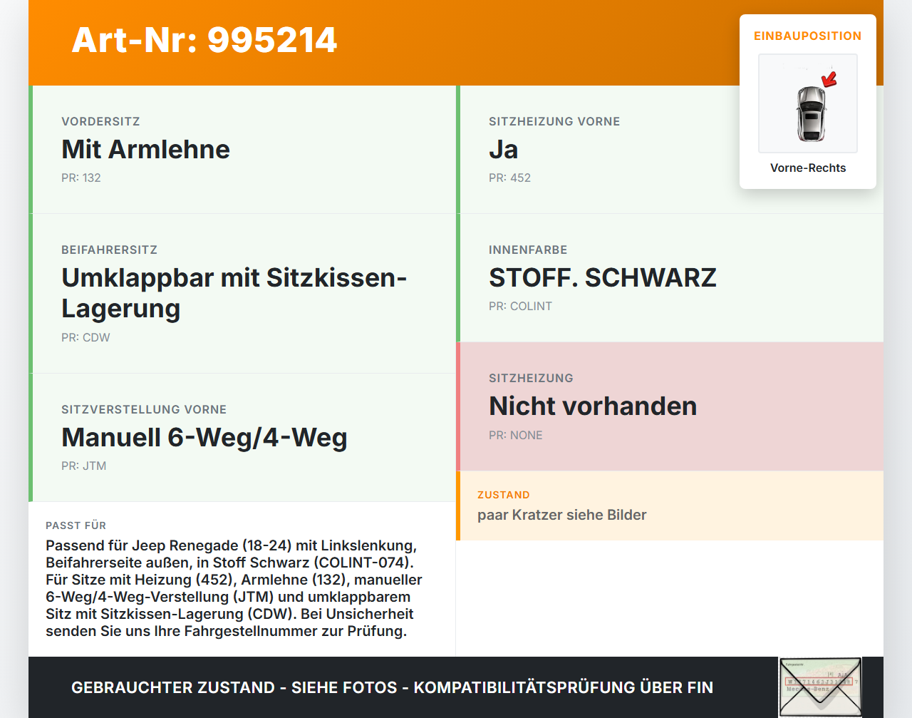 Jeep Renegade 18-24 Verkleidung Seitenverkleidung für Sitz Vorne Rechts Aussen Jeep Renegade 18-24 23.01.2019... Vorschau 3