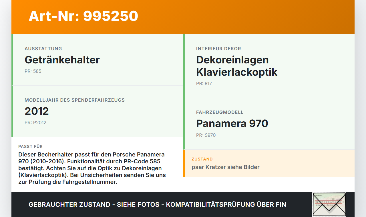 Porsche Panamera 970 10-16 Becherhalter Getränkehalter Porsche Panamera 970 10-16 19.08.2011 97055348100... Vorschau 3