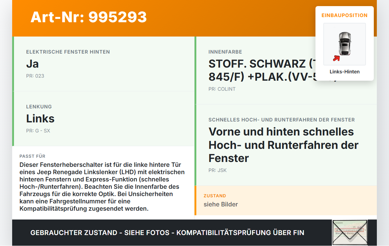 Jeep Renegade 18-24 Fensterheberschalter Schalter Links Hinten Jeep Renegade 18-24 23.01.2019 gebraucht Vorschau 3