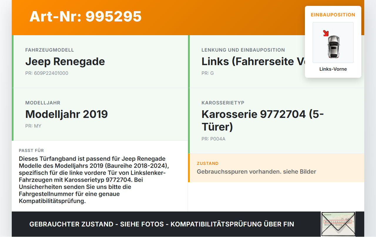 Jeep Renegade 18-24 Türfangband Türbremse Türanschlag Links Vorne Jeep Renegade 18-24 23.01.2019 gebraucht Vorschau 3