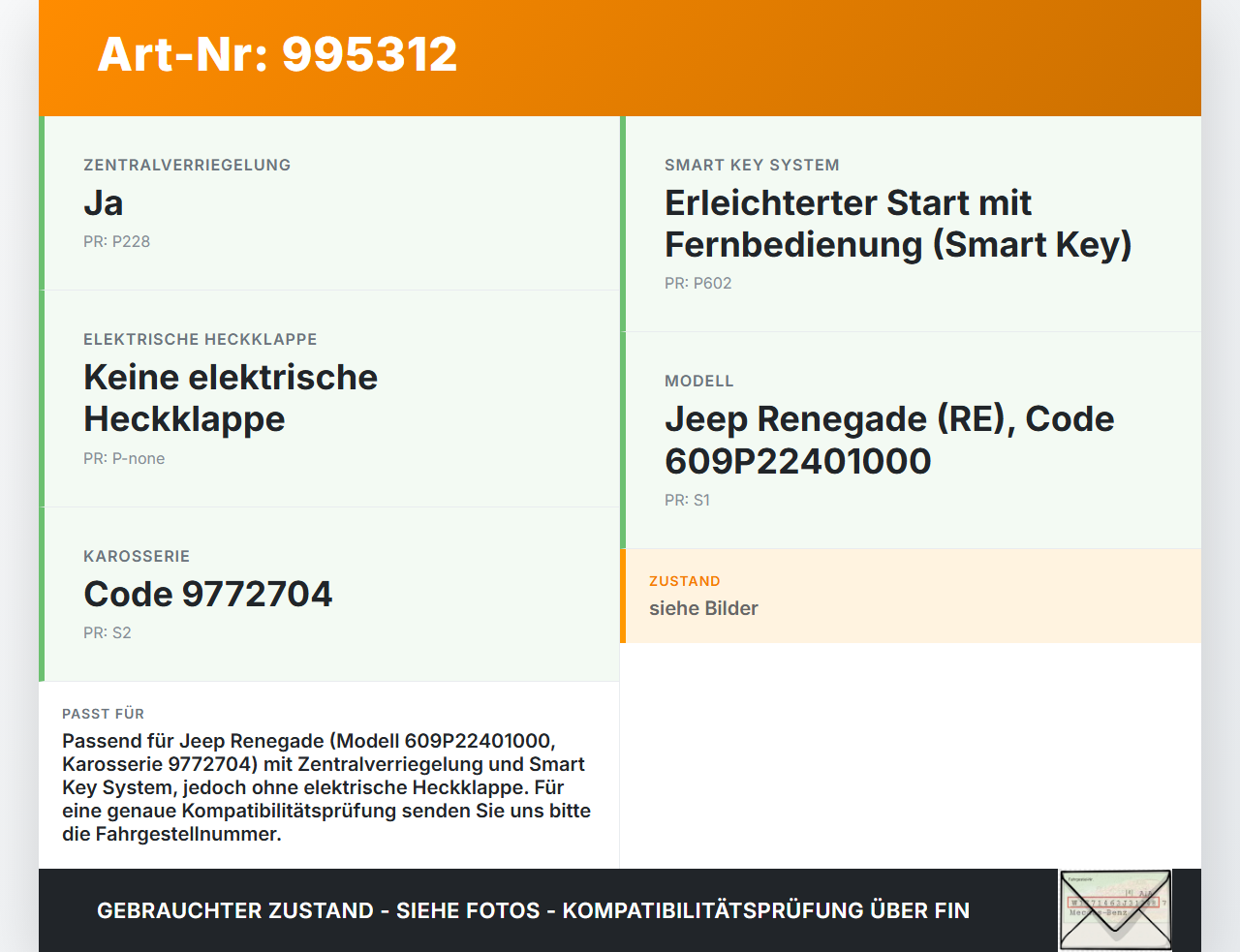 Jeep Renegade 18-24 Schloss f. Heckklappe Heckklappenschloss Verriegelung Jeep Renegade 18-24 23.01.2019 52096564... Vorschau 3