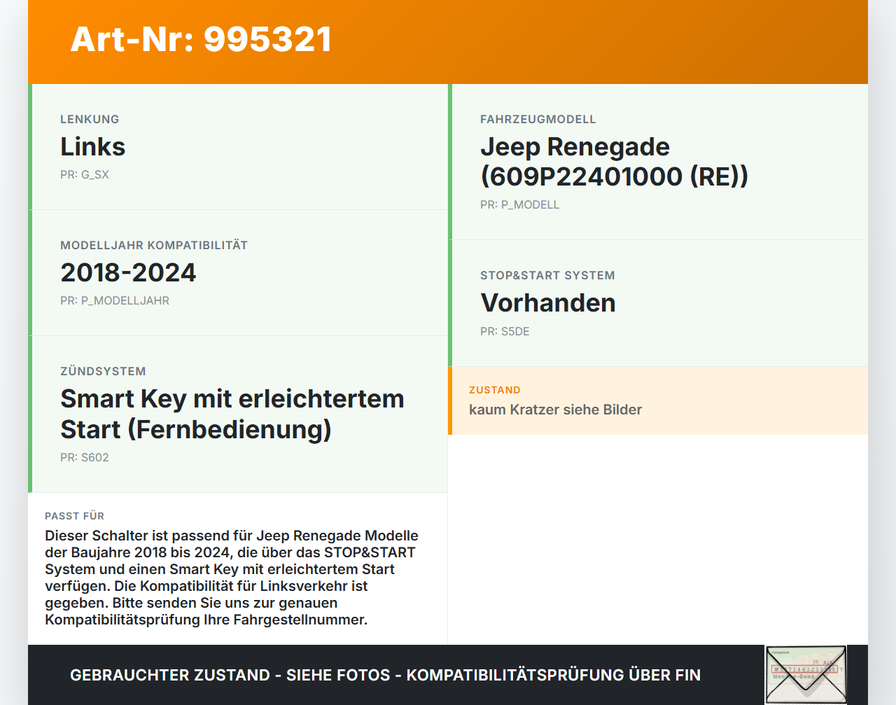 Jeep Renegade 18-24 Schalter Start Stop On Off Anlassschalter Jeep Renegade 18-24 23.01.2019 00735625734... Vorschau 3