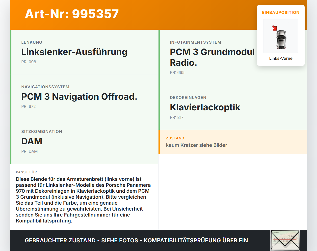 Porsche Panamera 970 10-16 Blende für Armaturenbrett Abdeckung Links Vorne Porsche Panamera 970 10-16 19.08.2011... Vorschau 3