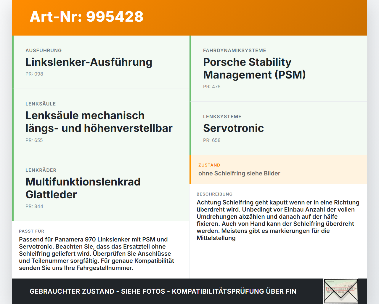 Porsche Panamera 970 10-16 Lenkwinkelsensor Porsche Panamera 970 10-16 19.08.2011 7PP953568AT 10026665-00 gebraucht Vorschau 3