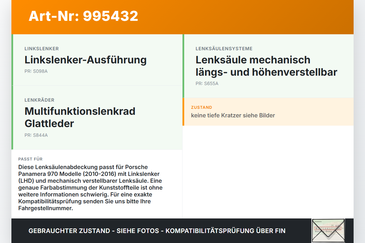 Porsche Panamera 970 10-16 Verkleidung Abdeckung für Lenksäule Porsche Panamera 970 10-16 19.08.2011 97055247300... Vorschau 3