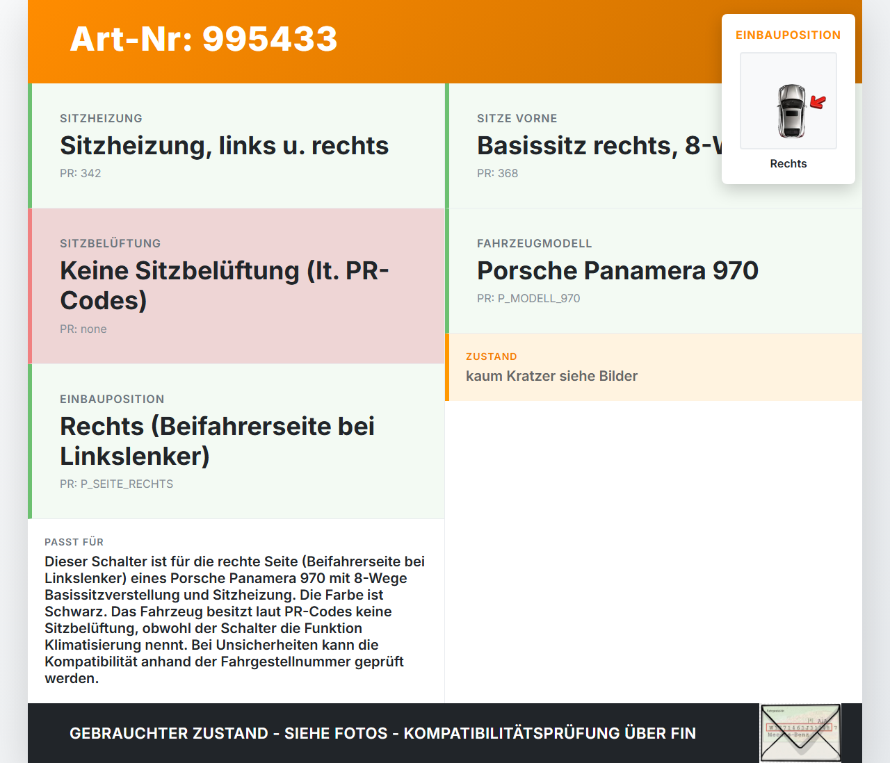 Porsche Panamera 970 10-16 Schalter Rechts für Sitzverstellung Klimatisierung Sitzheizung Porsche Panamera 970... Vorschau 3