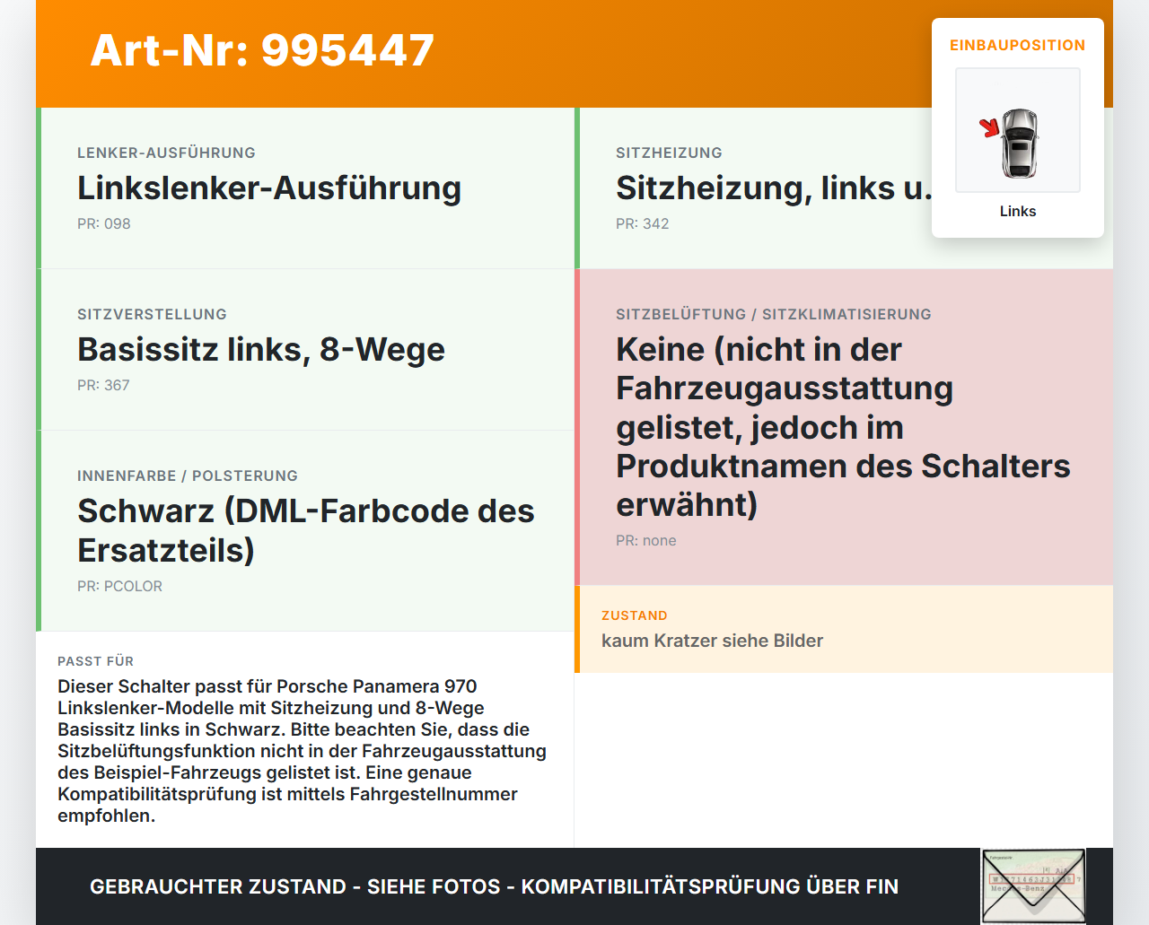 Porsche Panamera 970 10-16 Schalter Links für Sitzverstellung Klimatisierung Sitzheizung Porsche Panamera 970 10-16... Vorschau 3