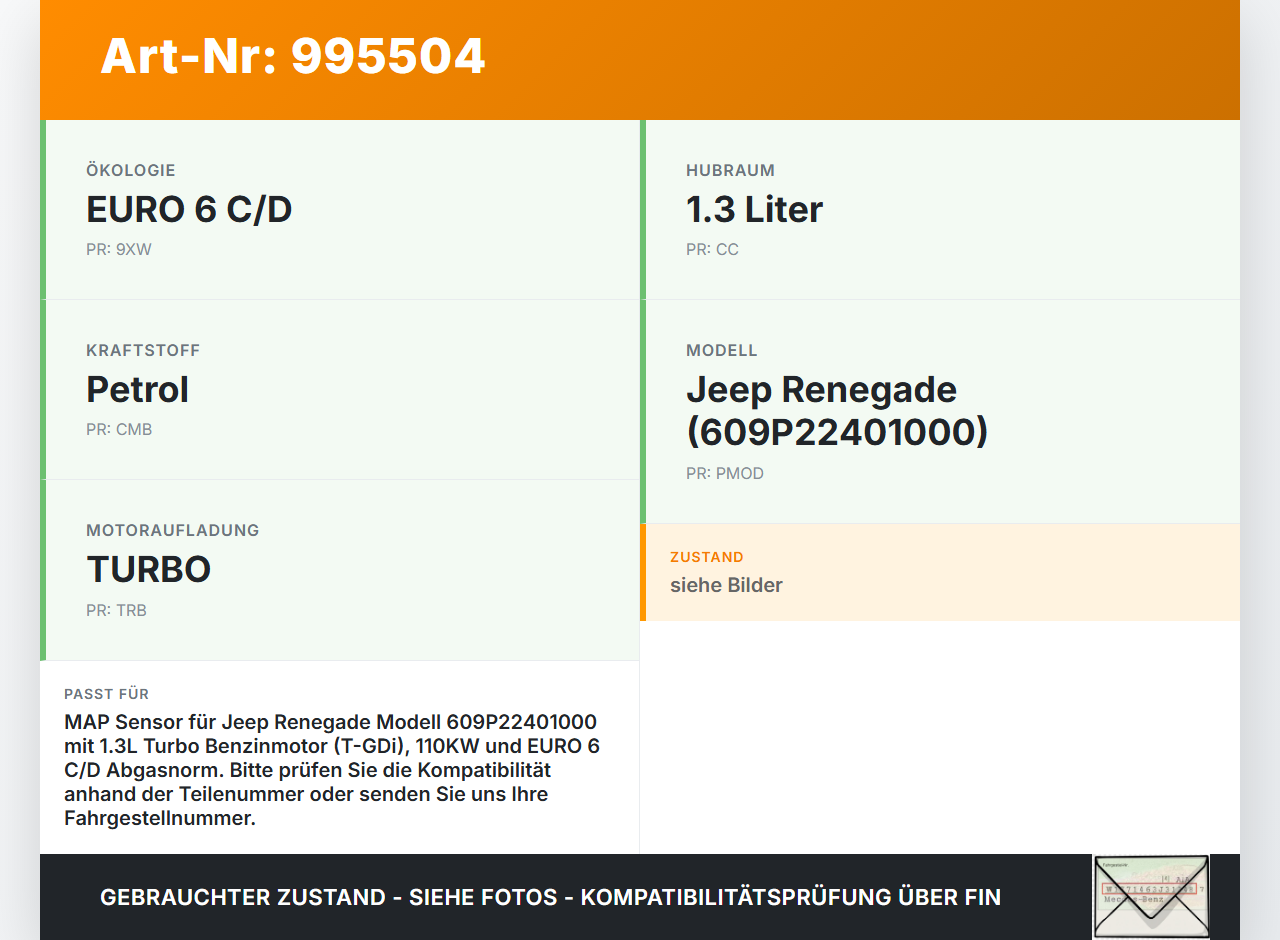 Jeep Renegade 18-24 T-GDi 1,3 110KW Luftdruck MAP Sensor Unterdrucksensor Jeep Renegade 18-24 23.01.2019 68365062AA... Vorschau 3