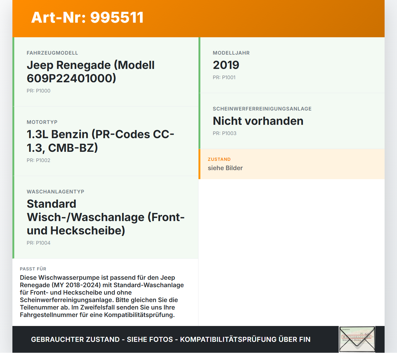 Jeep Renegade 18-24 Wischwasserpumpe Pumpe für Scheibenreinigung Jeep Renegade 18-24 23.01.2019 D524046/18... Vorschau 3