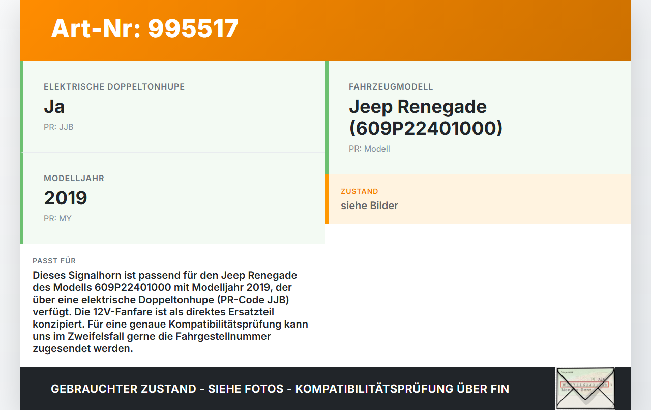 Jeep Renegade 18-24 Signalhorn Hupe 12V Fanfare Jeep Renegade 18-24 23.01.2019 6048522 AM80SX gebraucht Vorschau 3