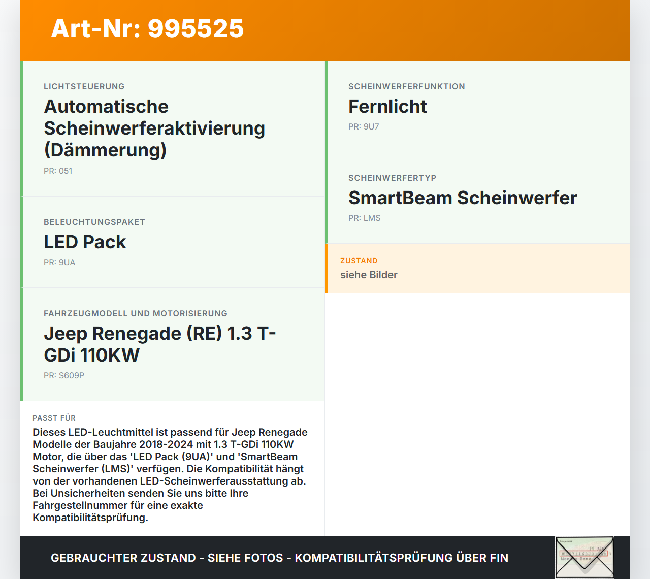 Jeep Renegade 18-24 T-GDi 1,3 110KW Leuchtmittel LED für Scheinwerfer Jeep Renegade 18-24 23.01.2019 LT50020653... Vorschau 3