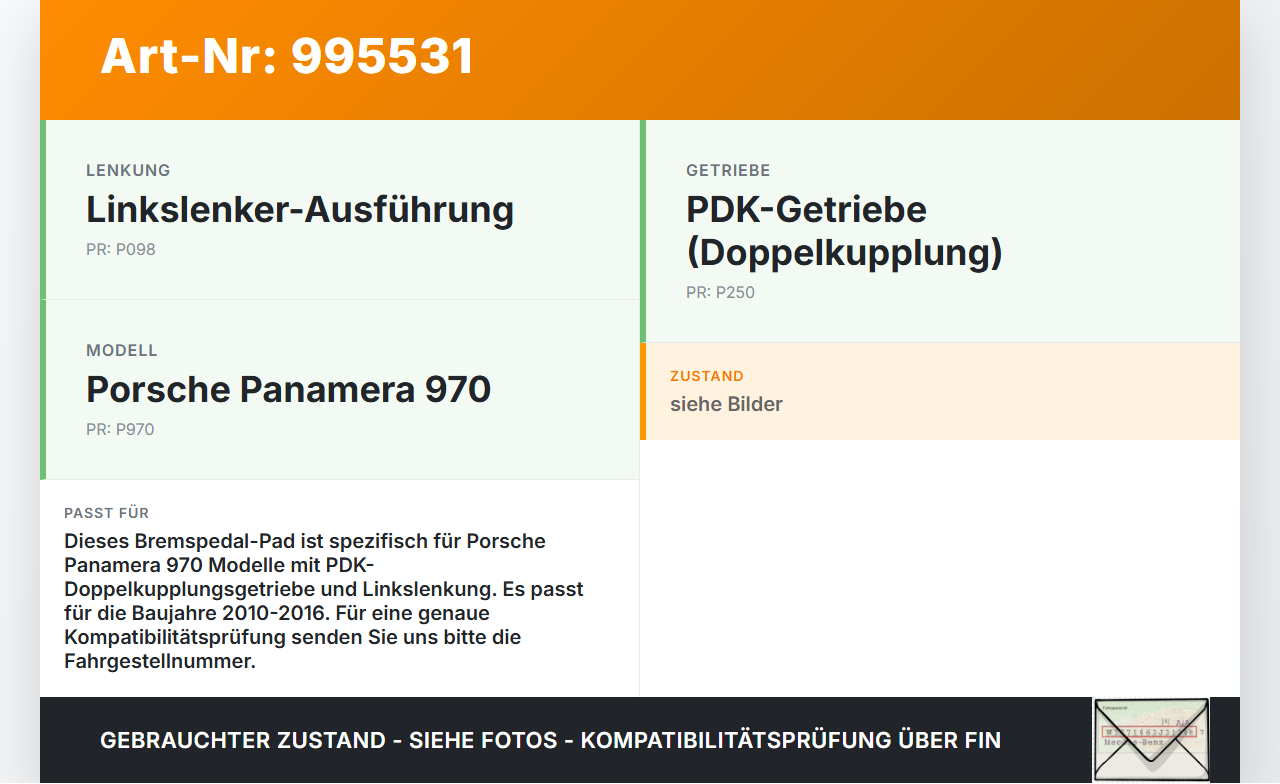 Porsche Panamera 970 10-16 Pedalkappe Pedalbelag für Bremspedal Porsche Panamera 970 10-16 19.08.2011 99742321201... Vorschau 3