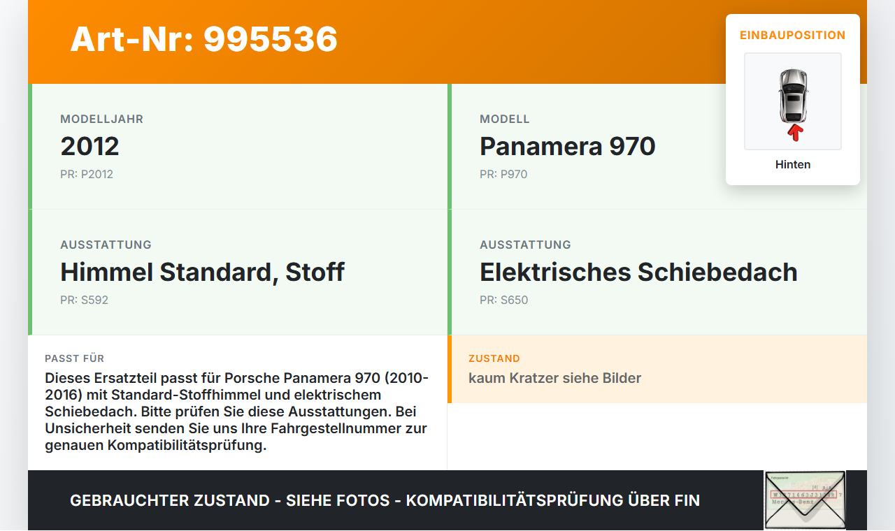 Porsche Panamera 970 10-16 Innenleuchte Innenraumleuchte Hinten Leselampe Porsche Panamera 970 10-16 19.08.2011... Vorschau 3