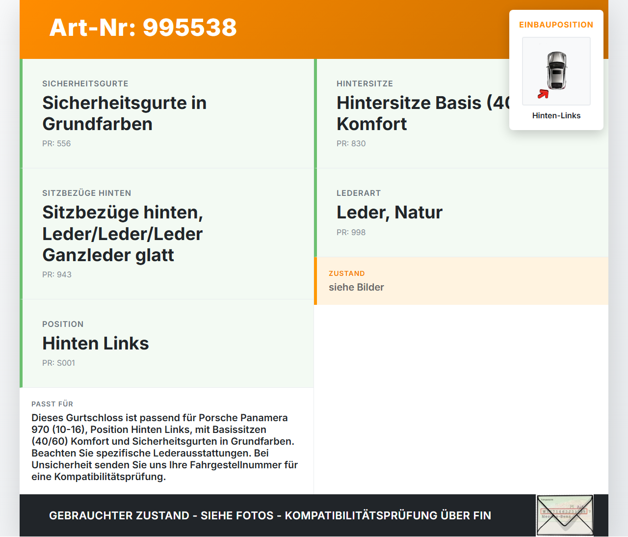Porsche Panamera 970 10-16 Gurtschloss Gurt Sicherheitsgurt Hinten Links Porsche Panamera 970 10-16 19.08.2011... Vorschau 3