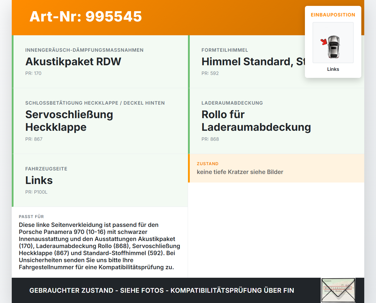 Porsche Panamera 970 10-16 Seitenverkleidung C-Säule Links für Kofferraum Porsche Panamera 970 10-16 19.08.2011... Vorschau 3