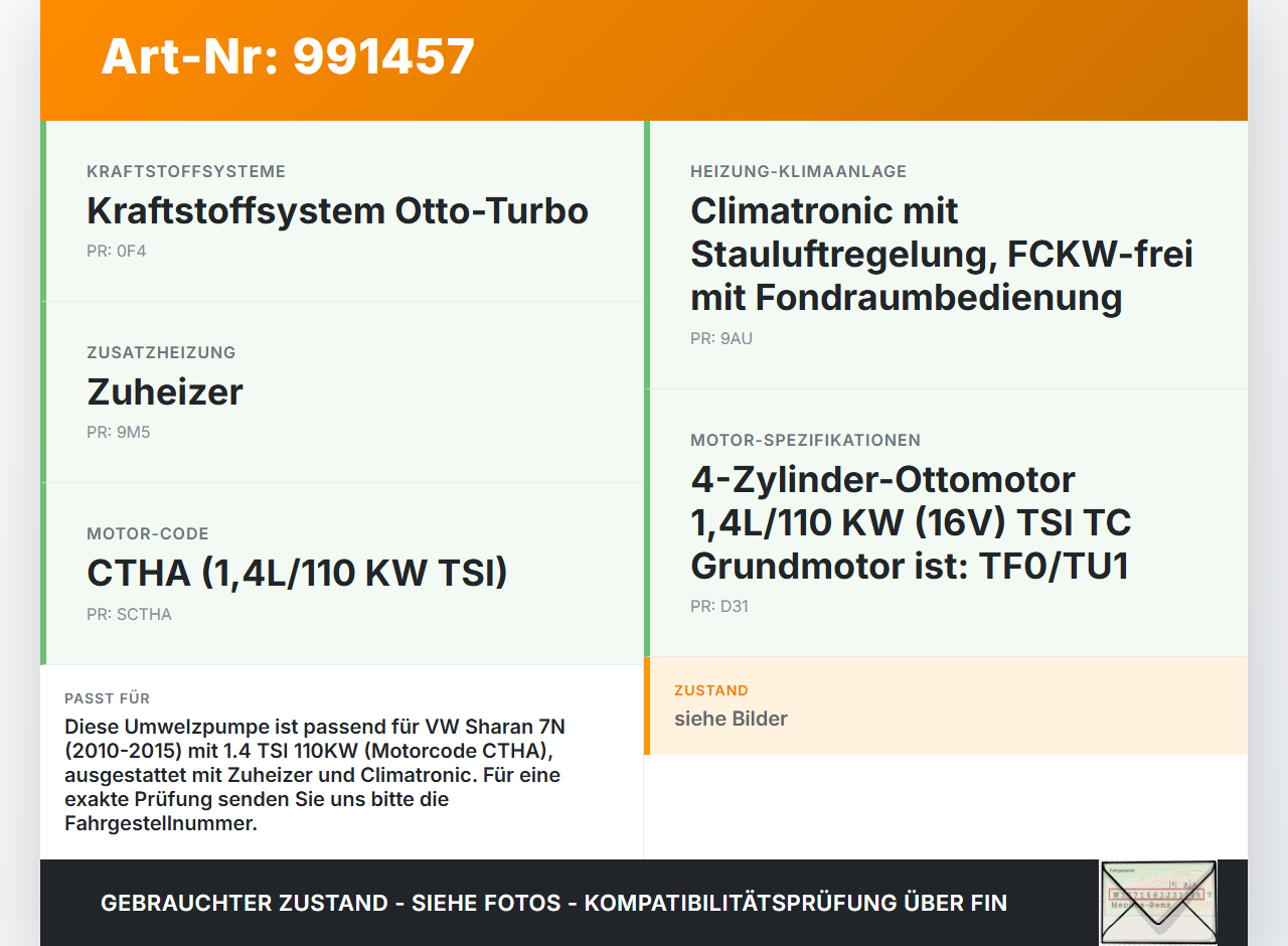 VW Sharan 7N II 10-15 TSI 1,4 110KW Umwelzpumpe Heizung Pumpe VW Sharan 7N II 10-15 20.04.2014 9020876A gebraucht Vorschau 3